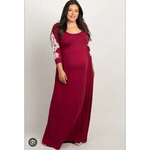 Pink Blush Women's Burgundy Maxi Dress Crochet Sleeve Size Small Maternity Gown